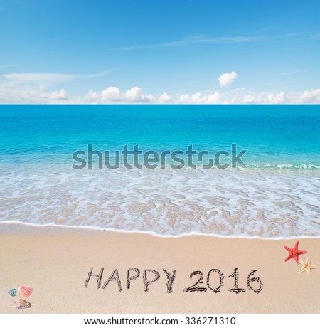 "happy 2016" written on a tropical beach