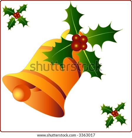 Christmas ornament with bell and holly, vector