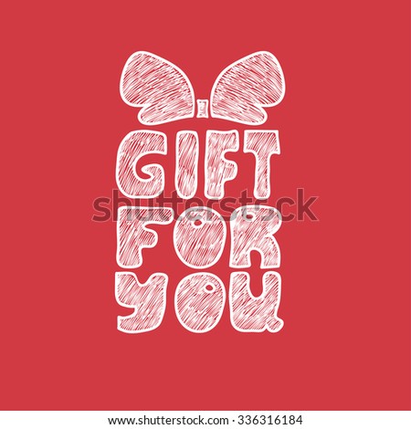 Hand drawing gift hatching silhouette. Vector illustration with gift on red background