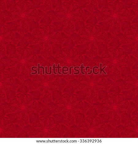 Seamless creative hand-drawn pattern of stylized flowers in scarlet and dark burgundy colors. Vector illustration. Royalty-Free Stock Photo #336392936