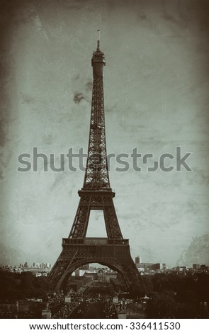 Vintage postcard style image of the Eiffel Tower in Paris, France