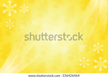 Picture of white snowflakes on blurred bright yellow texture. Horizontal digital wintertime festive background.