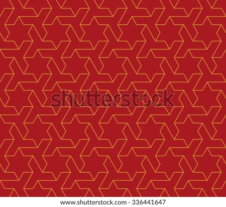 Seamless luxury red and gold islamic hexagonal stars pattern vector