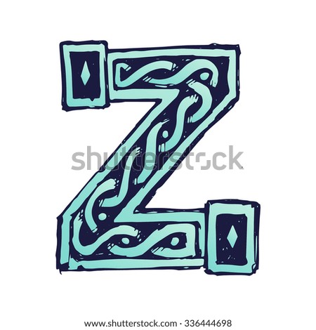 hand painted funny character font vector Z Celtic