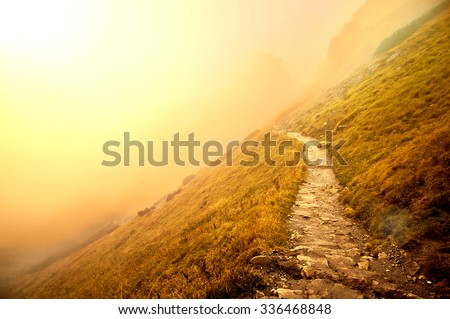 Fog in mountains. Fantasy and colorfull nature landscape. Nature conceptual image. Royalty-Free Stock Photo #336468848