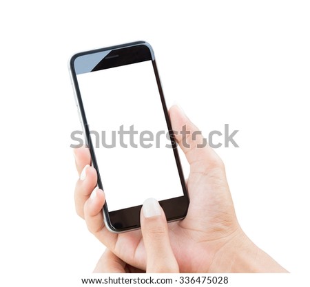 hand holding phone isolated with clipping path
