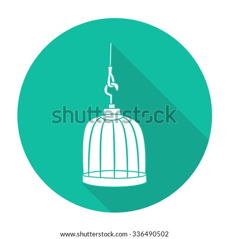 White vector  bird cage on color circle background.