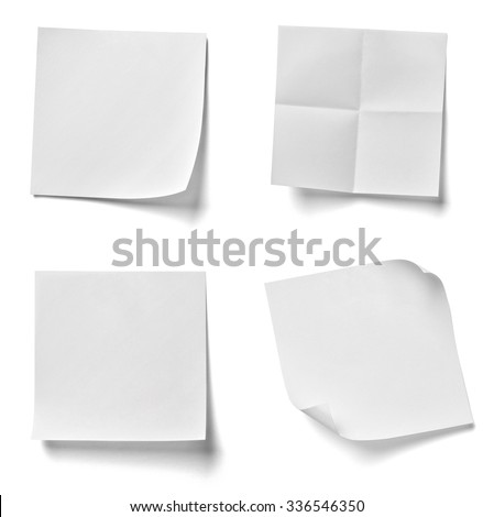 collection of  various note papers on white background. each one is shot separately