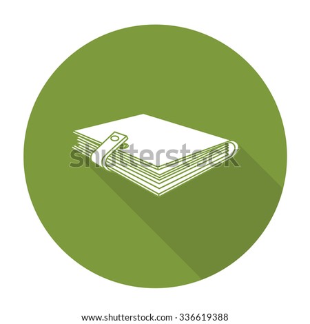 White vector book on color circle background.