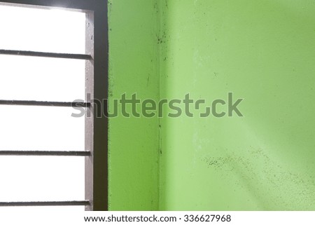 Light of Window  and grunge green wall background