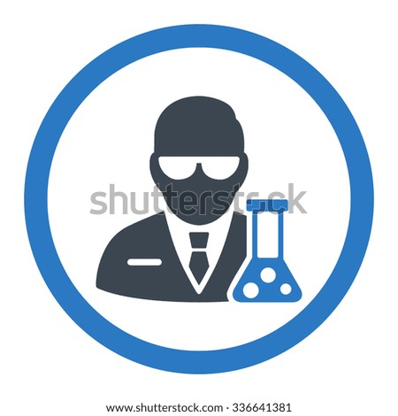 Scientist vector icon. Style is bicolor flat rounded symbol, smooth blue colors, rounded angles, white background.