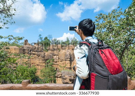 Tourist at Pha Chor canyon in Mae Wang National Park,Chiang Mai,Thailand