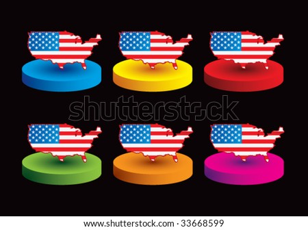 red white and blue united states icon on colored discs