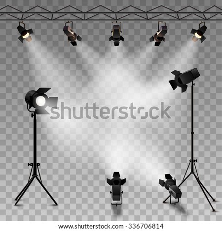 Spotlights realistic transparent background for show contest or interview vector illustration  Royalty-Free Stock Photo #336706814
