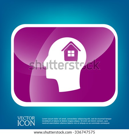 Vector Icon head think silhoutte vector man and his mind about  House icon. Home sign