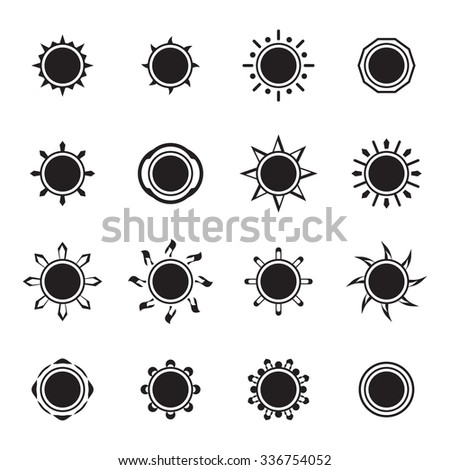 Vector black sun icon set on white background