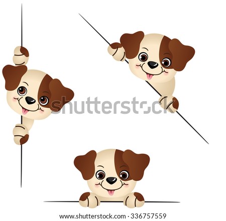 Cute dog peeking from behind in various positions
