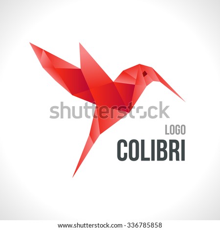 Triangle polygonal red colibri illustration, logotype, icon