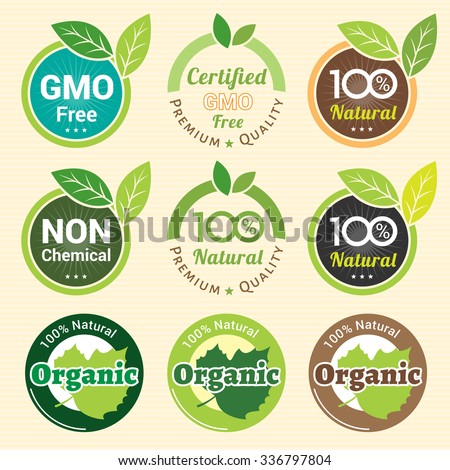 GMO Free Non GMO and organic guarantee tag label emblem sticker for plant fruits and vegetable