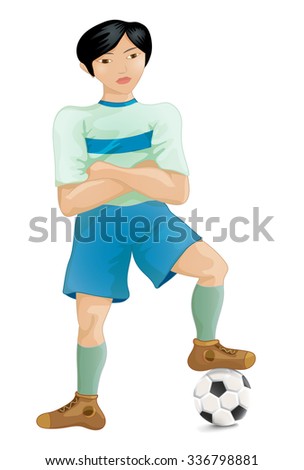 Soccer player of the South-East Asia pose a winner, cartoon character vector illustration
