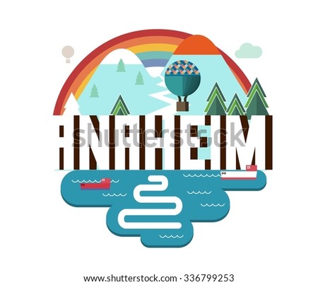 Anaheim city travel destination in USA. vector cartoon,