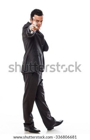 Full body picture of handsome business man in a suit isolated on white background.