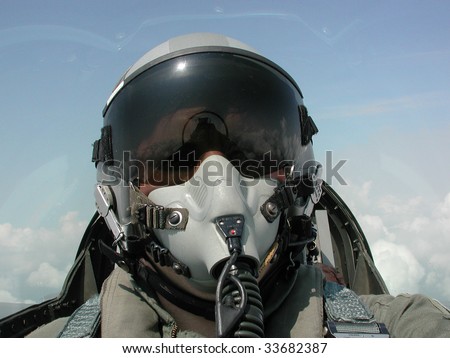 American Fighter Pilot in Flight Royalty-Free Stock Photo #33682387