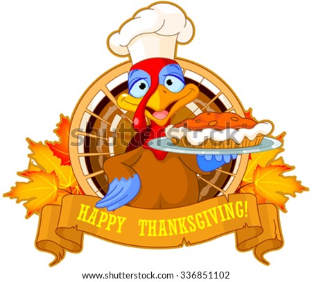 Thanksgiving turkey serving pumpkin pie