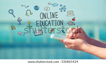 Online Education concept with person holding a smartphone 