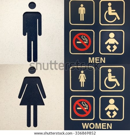 Men, women, baby, disable and no smoking sign in the airport