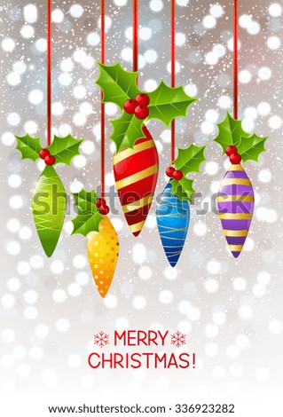 Christmas decorations on shiny background