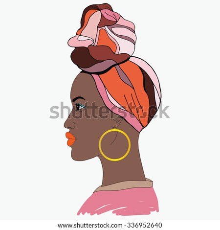 Vector portrait of African American woman with gold earrings