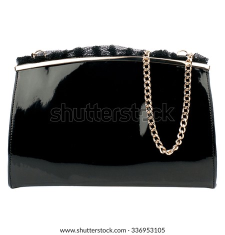 Black glossy clutch isolated on white background.