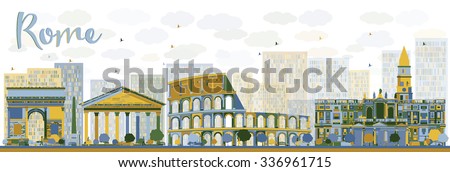 Abstract Rome skyline with color landmarks. Vector illustration. Business travel and tourism concept with historic buildings. Image for presentation, banner, placard and web site.