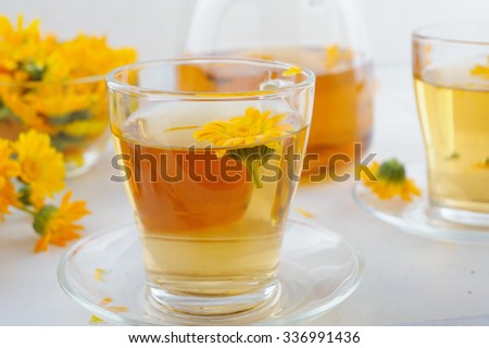 Medicinal fresh flowers and herbal tea of calendula