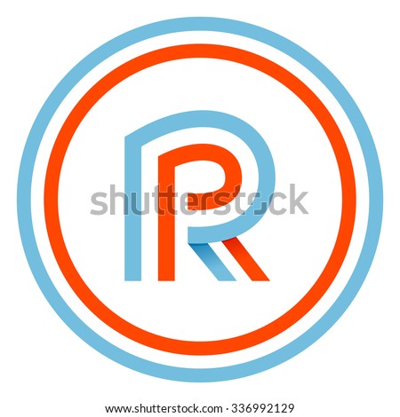 R letter design template. This letter can be used for a sports team identity. Also, it can be a red-white-blue colors ribbon flag.