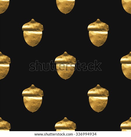 Acorn seamless pattern. Golden acorn. Hipster gold print. Stylish modern print. Cute background for website, texture, fabric, invitation, save the date cards.