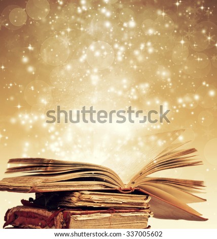 Christmas fairy-tale. Holiday background with magic book