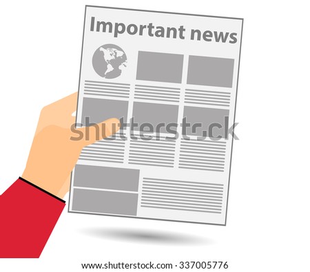 Hold in your hand a newspaper. Important news. Read the newspaper. View news in the newspaper. Vector illustration.