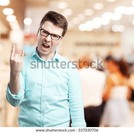 angry young man disagree sign