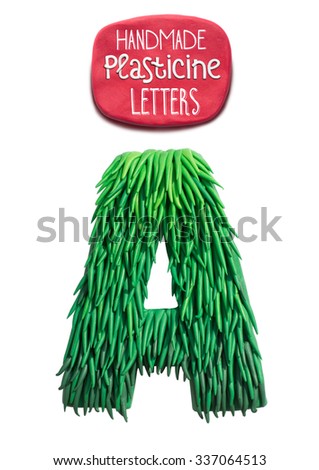 Plasticine handmade capital letter A. Character made in Christmas and New Year style. A single letter isolated on white background.