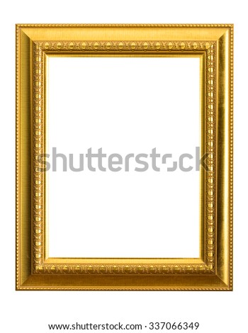 Antique look gold color picture frame isolated on white