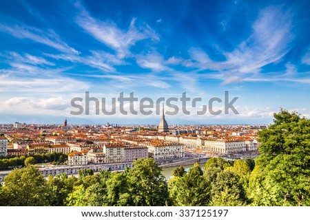 View of Turin city center during summer day-Turin,Italy,Europe Royalty-Free Stock Photo #337125197