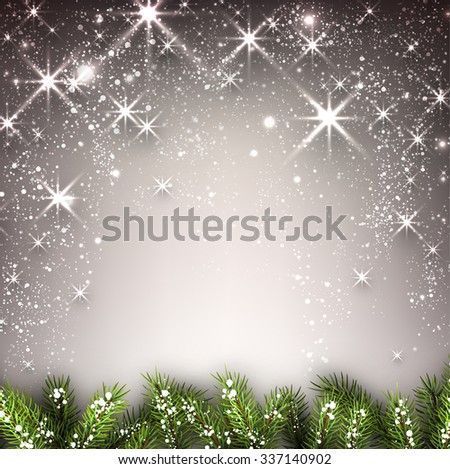 Winter background with fir branches. Vector paper illustration.