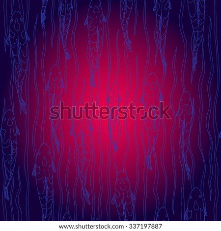 Vector abstract seamless pattern,  hand-drawn pattern, fish red and blue colors