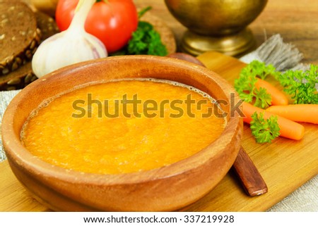 Carrot Cream Soup Diet Food. Studio Photo