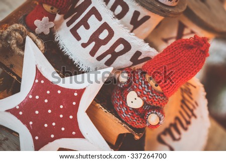 Little cute gnomes  on old books. christmas background