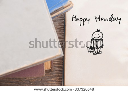 Happy Monday on blank page with grunge wood background