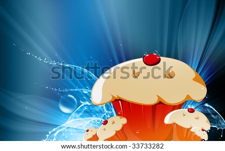 Illustration of a piece of cake with chocolate and cherry	