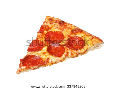 Slice of fresh italian classic original Pepperoni Pizza isolated on white background Royalty-Free Stock Photo #337348205